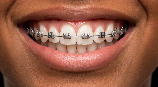 Sonrisa con brackets metálicos